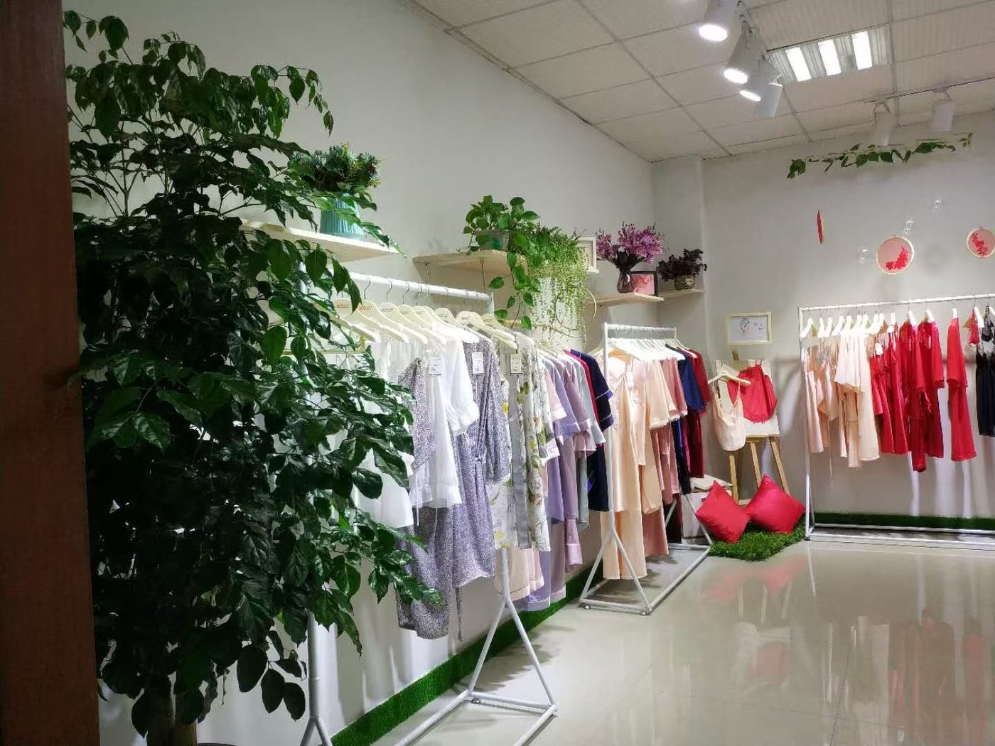 Bimeini product showroom with garments on display